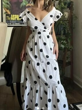 Esy Studio Ey New York & Company White and Black Polka Dot Maxi Dress